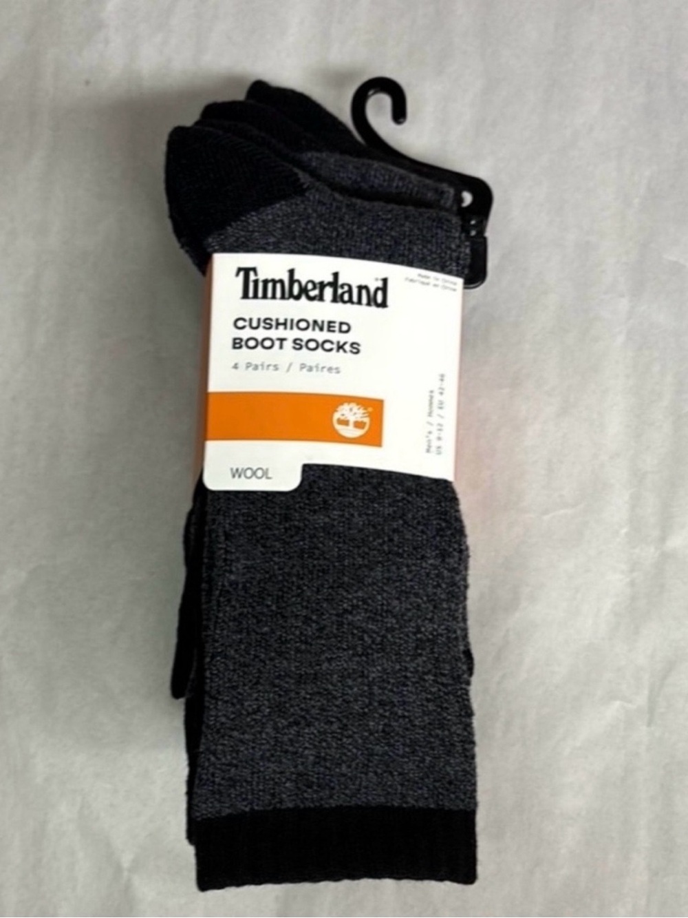 New Timberland Socks 4 Pair Men’s Gray & Black Wool Cushioned Boot Socks Casual